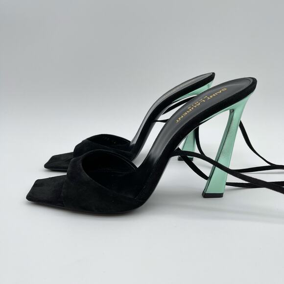 SAINT LAURENT | Vitti Sandal in Nero & Hope Green Black Suede 40 / 10 - Picture 6 of 13